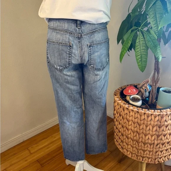 LOFT Light Blue Distressed Button Fly Boyfriend Jeans - Picture 3 of 12